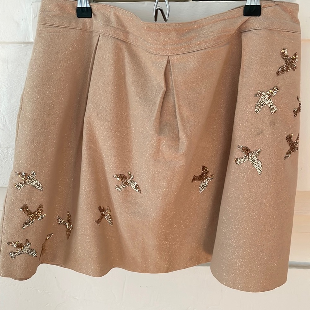 Tan skirt with sequin birds